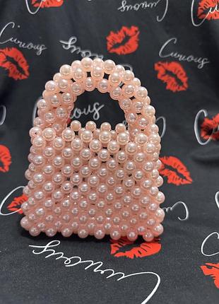Сумочка з бусин персикова міні