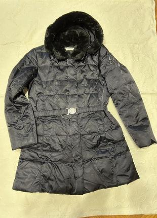 Пуховик чорний geox для дівчинки на 14 років, розмір xs - s з капюшоном