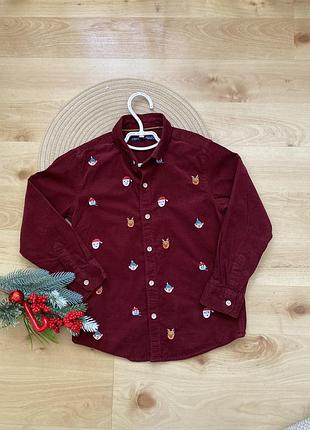 Сорочка next вельветова новорічна бордова 5-6 років