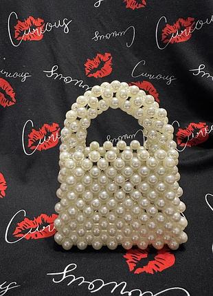 Сумочка з бусин перли молочні
