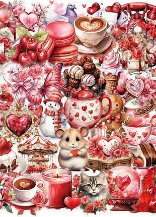 Набор наклеек 50 штук в день валентина, набор наклеек с сердечками