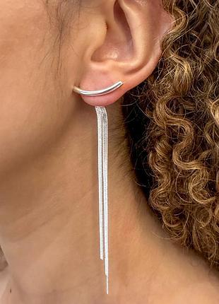 Длинные серьги трансформеры цепочки серебристые
