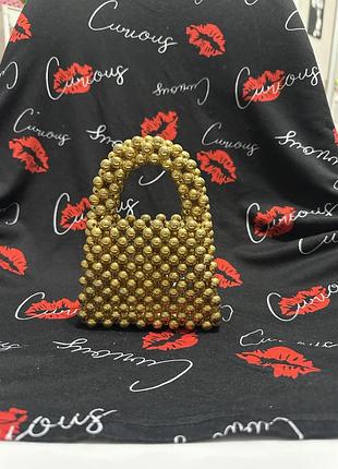 Сумочка міні золота з бусин