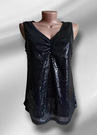 Майка праздничная в пайетку женская черная стрейчевая joanna hope р16