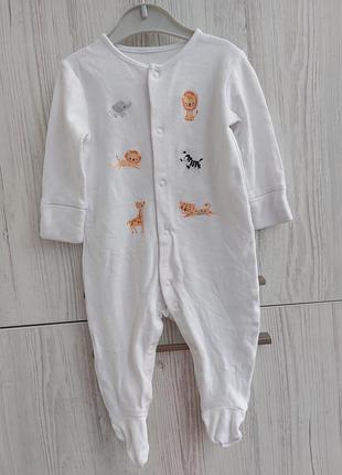 Брендовый котоновый человечек matalan с вышитыми животными на 3-6м