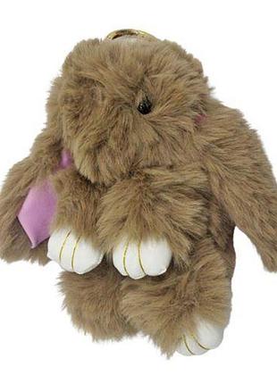 Мягкая игрушка меховой брелок "кролик" коричневый 23 см