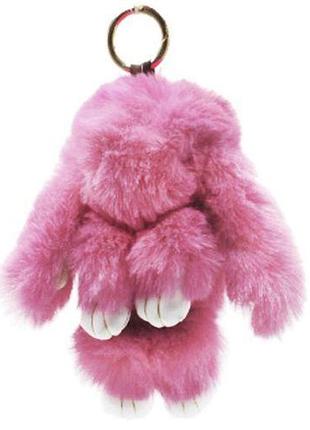 Мягкая игрушка меховой брелок "кролик" розовый 23 см