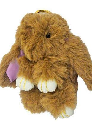 Мягкая игрушка меховой брелок "кролик" рыжий 23 см