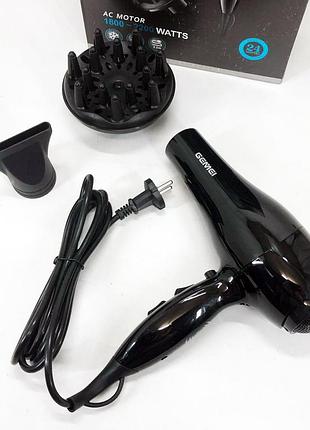 Фен с режимом ионизации gemei, портативный фен с насадками регулятором мощности и температуры ap-44