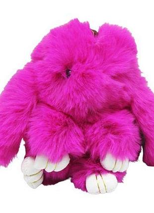 Мягкая игрушка меховой брелок "кролик" фуксия 23 см