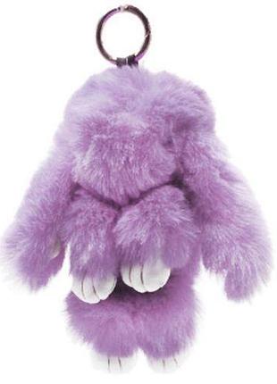 Мягкая игрушка меховой брелок "кролик" сиреневый 23 см