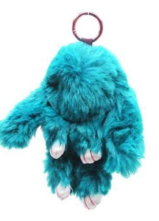 Мягкая игрушка меховой брелок "кролик" бирюзовый 23 см