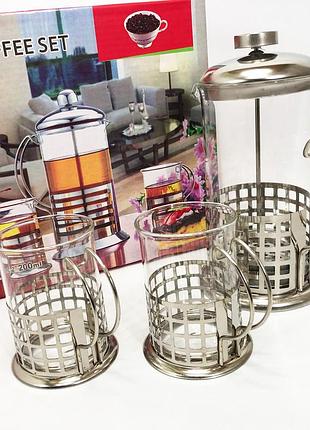 Френч-пресс из качественого материала unique un-1155 0.6 л, стильный стеклянный заварочный чайник yz-45