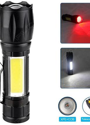 Лед фонарь мощный на улицу w601-xpe(red)+cob(white), компактный портативный фонарь cv-12