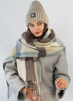 Комплект женский шапка колпак с отворотом и кашемировый палантин 5302бр