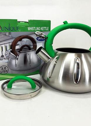 Чайник с одинарным дном unique un-5303 3 л, прочный чайник со свистком для кухни на кухню 3 л pn-52