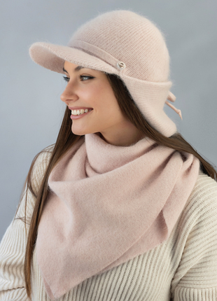 Женский комплект кепка  ушанка и косынка шерсть кролика  7235-5бр