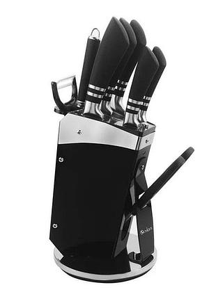 Кухонні ножі для готування unique un-1835 9 шт., неіржавкий кухонний ніж, сталеві кухонні ножі pg-30