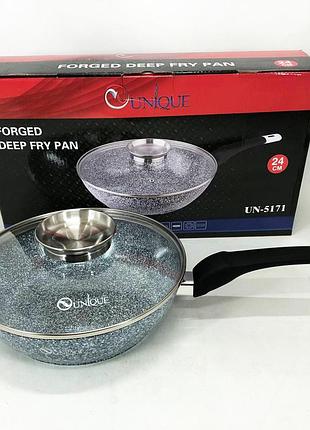 Сковородка качественная удобная на кухню unique un-5171 24 см, сковорода универсальная для дома ri-71