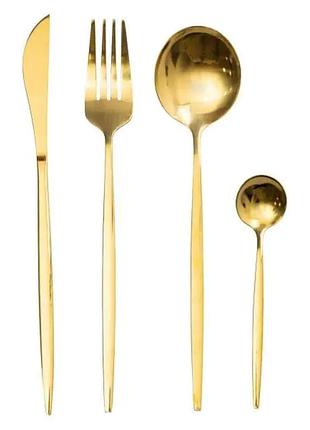 Набір столових приборів 24 предмети набір ложок виделок і ножів на 6 персон золотистий hp-20-43