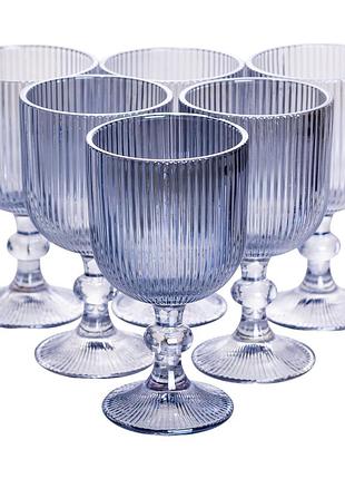 Набір келихів для вина 6 (шт) по келихи під вино 300 (мл) на ніжці келихи винні блакитний hp7115bl
