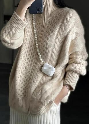 Шикарний в'язаний кардиган, кофта на блискавці, р. l, наш 48-52, молочний