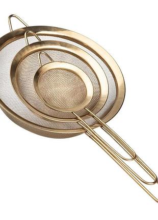 Набор ситечек 3 штуки для чая круп и муки 8,14 и 20 см из нержавеющей стали золотистый hp-19-21