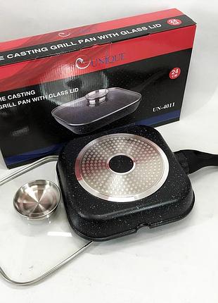 Якісна алюмінієва антипригарна сковорода unique un-4011 24 см, глибока сковорода для кухні li-54