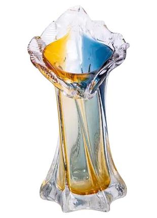 Декоративная стеклянная ваза для цветов 22 см фигурная ваза 200 мл желто-синяя hp-9-6