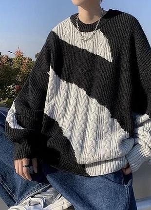 Светр чорно-білий трендовий фактурний