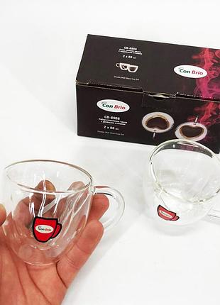 Скляні чайні чашки з подвійними стінками con, набір чашок для чаю з подвійним дном mk-23
