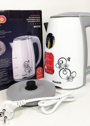 Чайник электрический модный magio mg-512 1.7 л 1650 вт, красивый чайник кухонный тихий бытовой pf-24
