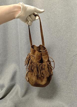 Сумка мешочек женская кожаная замшевая коричневая стиль как средневековая или ковбойская