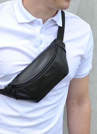 Удобная черная бананка, сумка бананка для походов удобная мужская кожаная ca-90