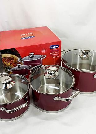 Набір каструль для електричних плит, набір каструль якісних із кришками високих каструль qe-28