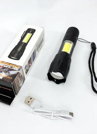 Потужний тактичний ліхтар світлодіодний pld c609-t6+cob, алюмінієвий ліхтар 18650 супер'яскравий bp-98