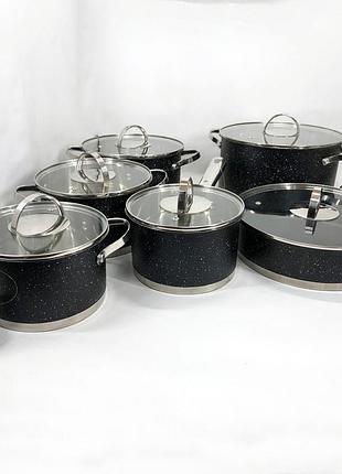 Набір каструль-сотейників 12 предметів astra a-2512, набір каструль із неіржавкої сталі af-80