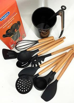 Кухонний набір силіконовий для готування, комплект силіконових кухонних аксесуарів у підставці sy-14