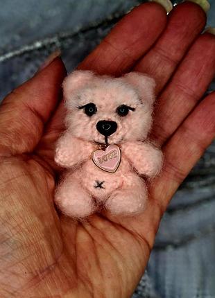 Брошь ручной работы, брошка мишка, брошка hand made, авторская брошка мишка с сердечком