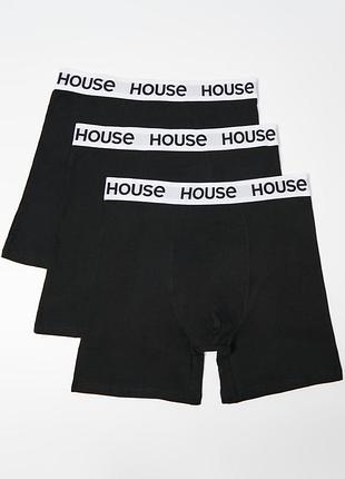 Боксери чоловічі house brand подовжені чорні набір 3 шт нові труси чоловічі бавовняні довгі long, розмір l