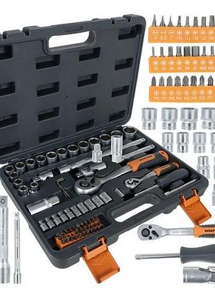 Набір інструментів bigstren 72 елементи у валізі 1/4″ і 1/2″, тріскачки 72t (26846)