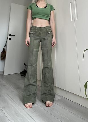 Джинсы средняя талия хаки клеш bootcut flared 2000s 90s 36 38 s m винтаж