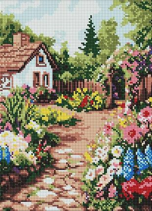 Алмазная мозаика "цветочные клумбы возле дома" ©art_selena_ua amo8232, 40х40 см