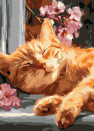 Картина за номерами "рудий кіт на підвіконні" ©art_selena_ua kho6791, 40х40 см