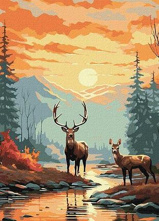 Картина по номерам животные. олени у реки 40*50 см идейка kho 6576
