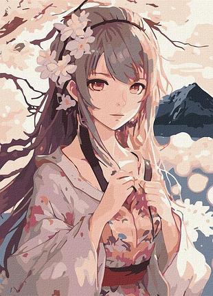 Картина за номерами аніме. дівчина із сакурою 40*50 см ідейка kho 8346