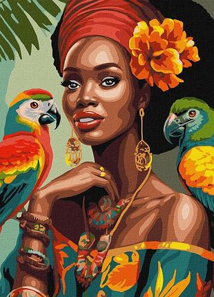 Картина за номерами люди. дівчина з папугами 40*50 см ідейка kho 8330