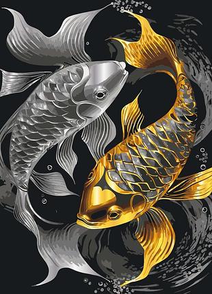 Картина по номерам инь и янь. две рыбки с красками металлик. 40*50 см art craft 11557-ac