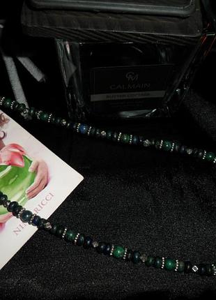 Колье ожерелье чокер из натурального азурмалахита, натуральный камень, азурмалахит, ручная работа, унисекс