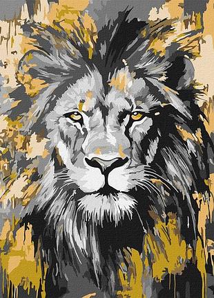 Картина по номерам лев с красками металлик exp 40*40 см идейка kho 6735
